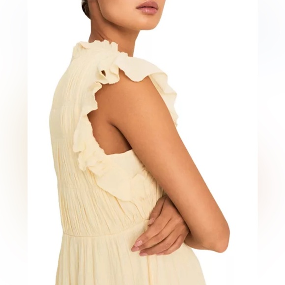 ba&sh Noah Shirred Midi Dress in Jaunde Yellow - Picture 7 of 16